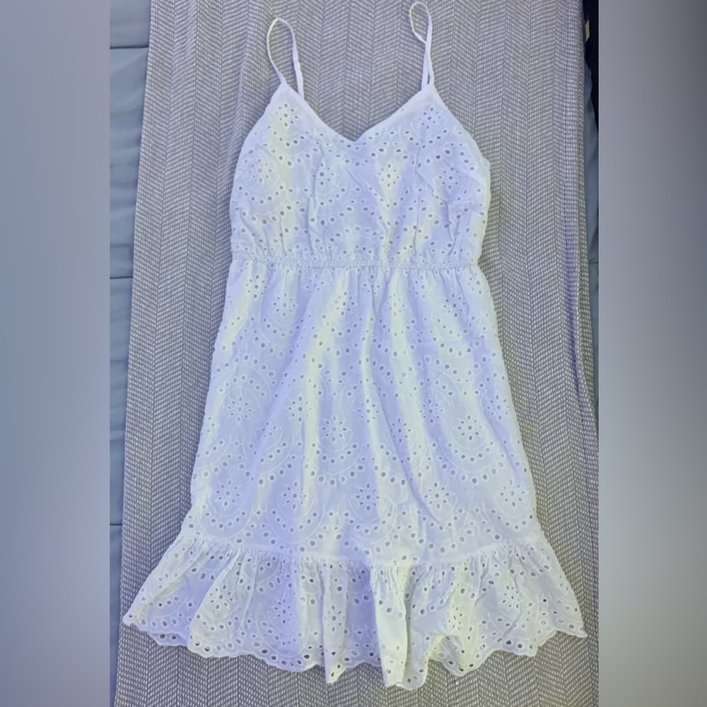 Dainty White Spaghetti Strap Sundress with Lace and Ruffle Details